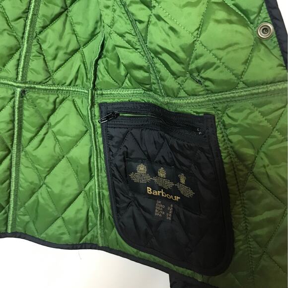 Barbour Black Quilted Jacket with Green Lining - Picture 8 of 9